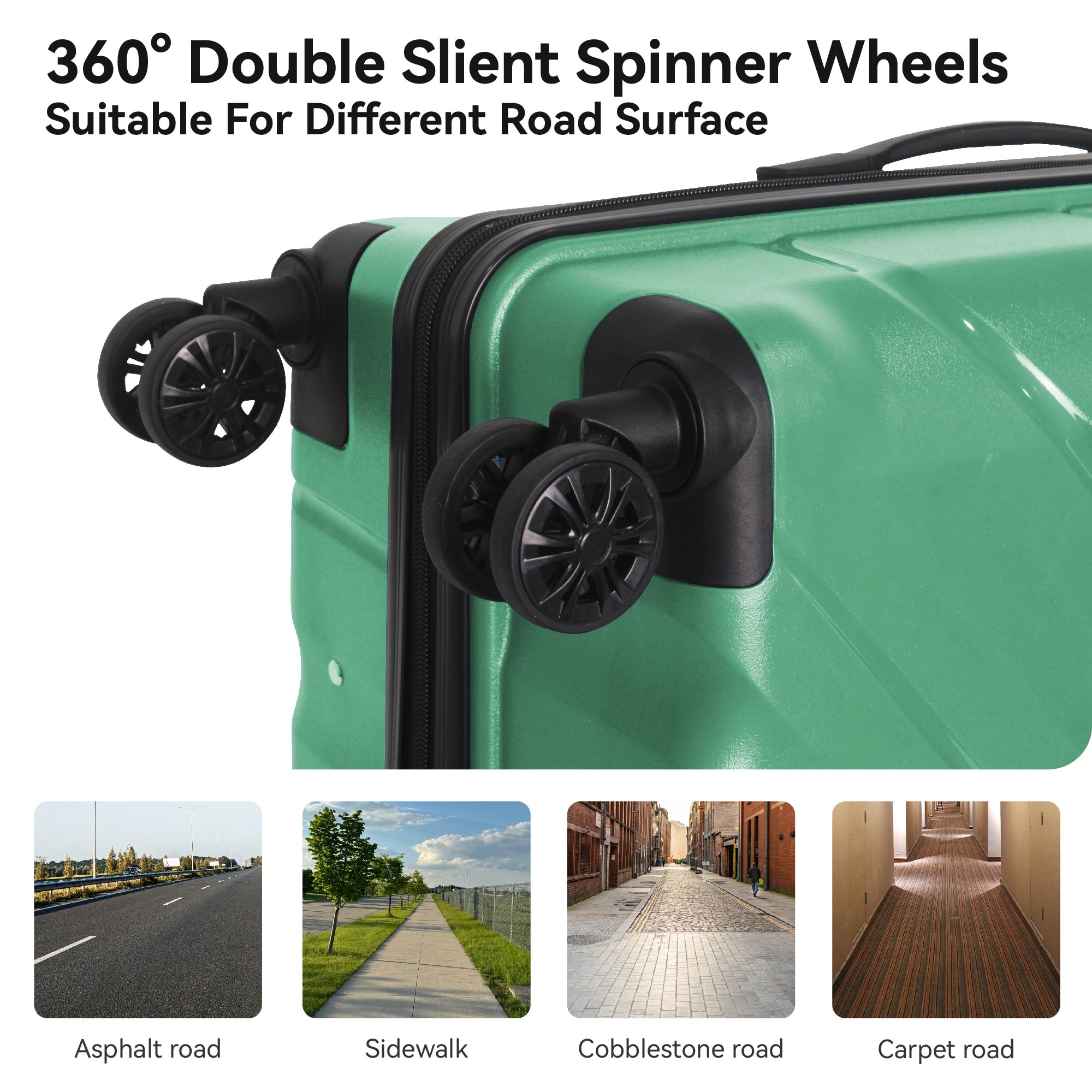 3-Piece Luggage Sets (20", 24", 28"), Suitcase With Wheels, Hardside Suitcase With Four Spinner Wheels And Scratch-Resistant Surface, Green_voghion.com